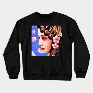 Chinese Opera Star with Lotus Flowers Purple - Hong Kong Retro Crewneck Sweatshirt